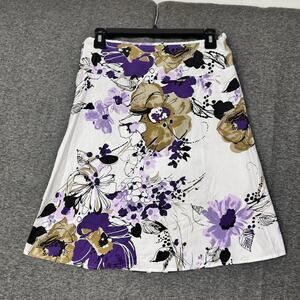 Love Kisses Skirt Womens Medium White Purple Floral Print A Line Made USA Cotton